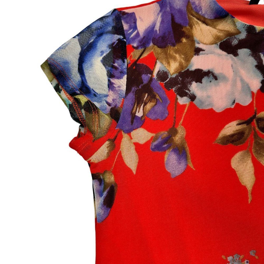 Red Floral Print Mesh Dress (S) - Picture 3 of 8